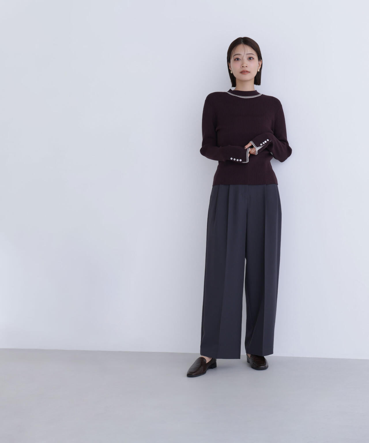 バイカラーラインリブニット