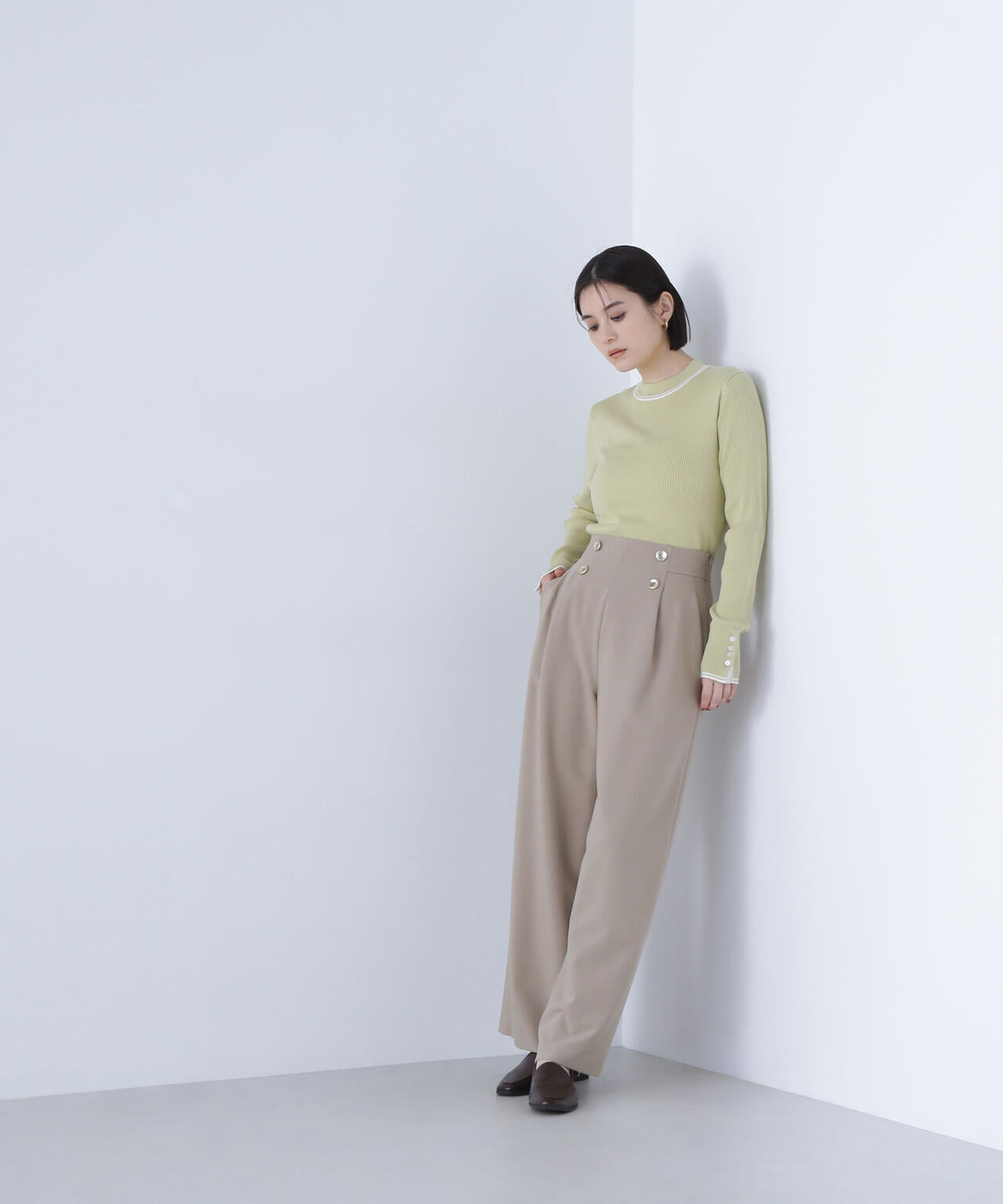 バイカラーラインリブニット