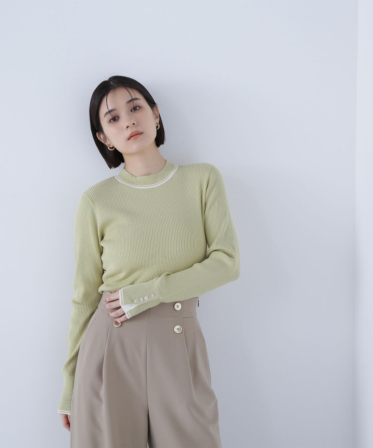 バイカラーラインリブニット