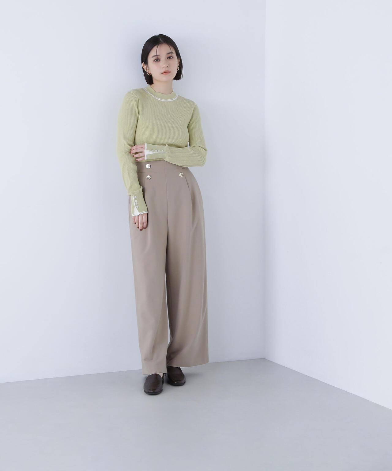 バイカラーラインリブニット