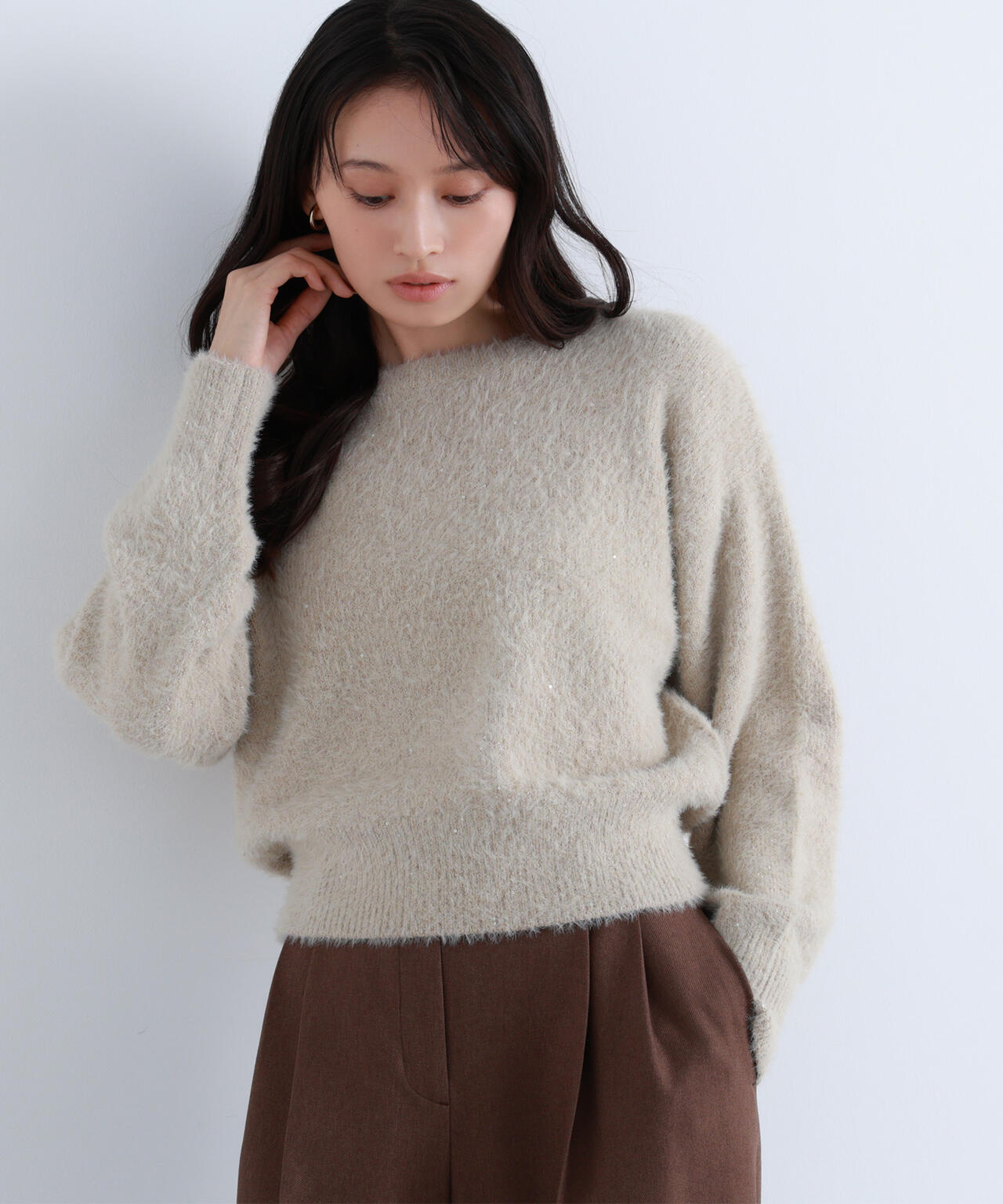 スパンコールフェザーニット