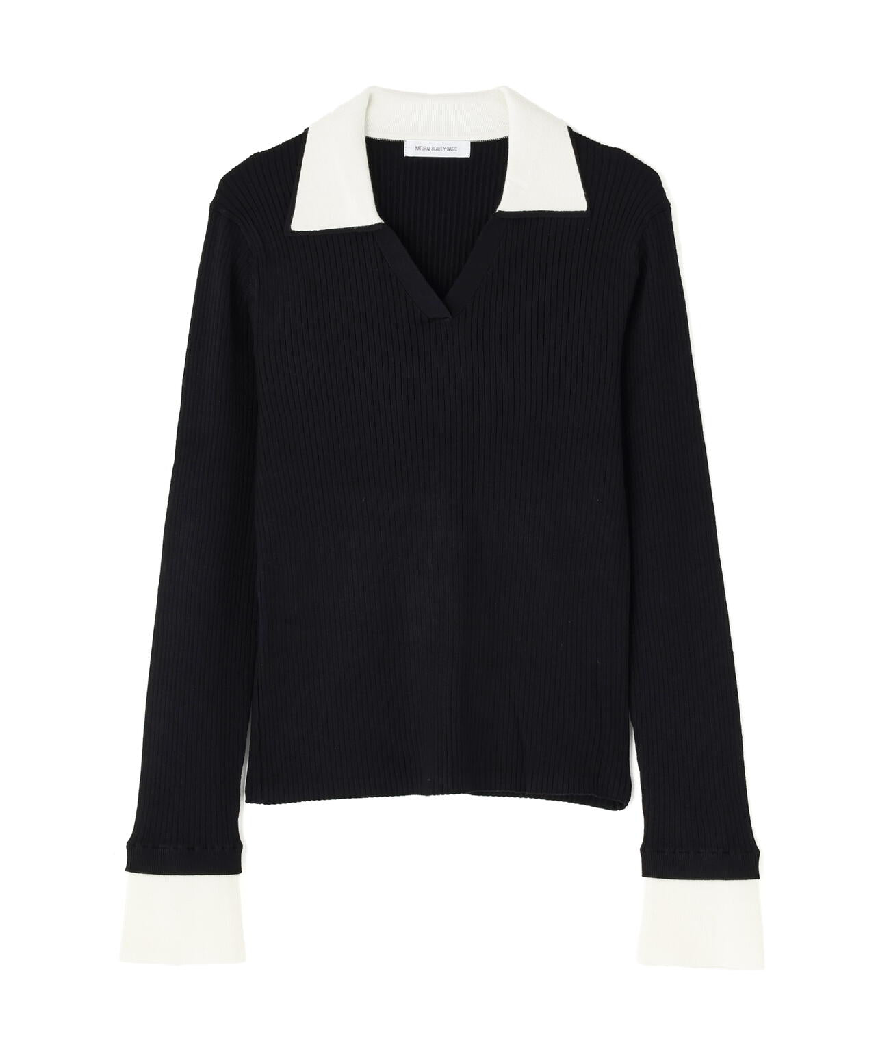 ダブルカラーVネックリブニット
