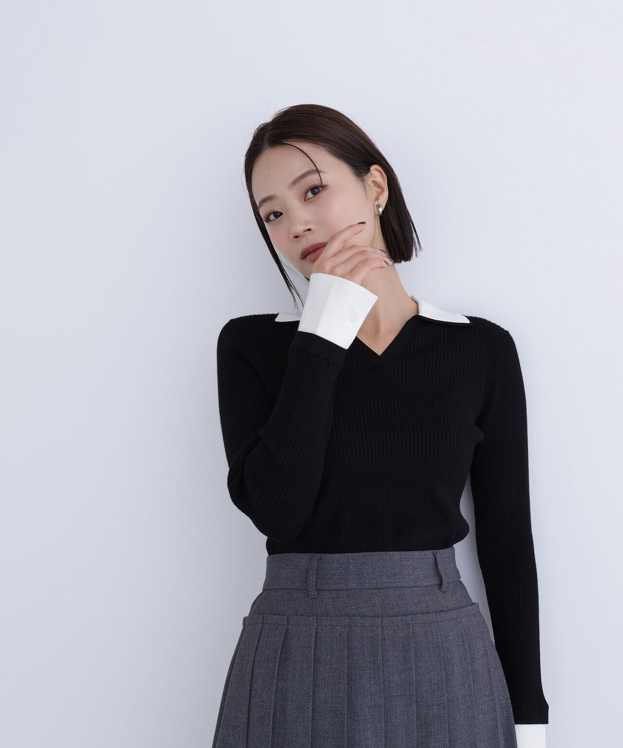 ダブルカラーVネックリブニット | NATURAL BEAUTY BASIC（ナチュラル