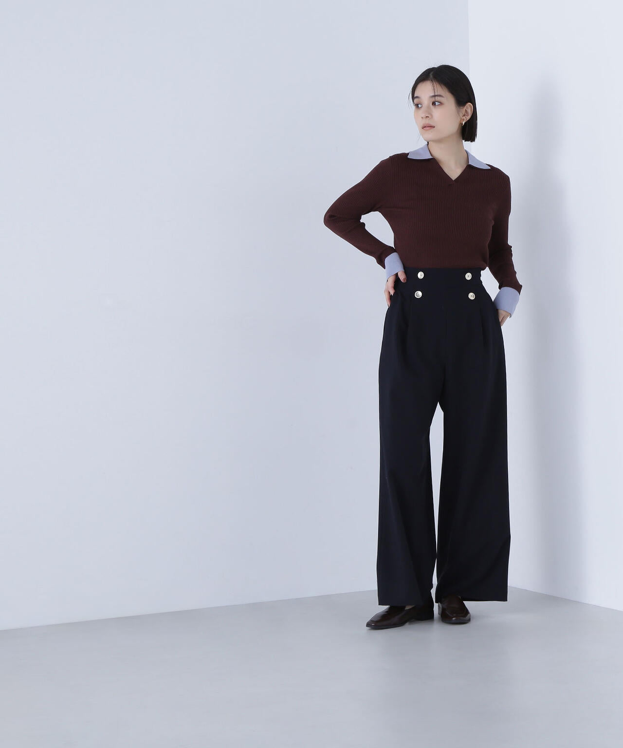 リブニット ダブルカラーVネックリブニット | NATURAL BEAUTY BASIC（ナチュラル