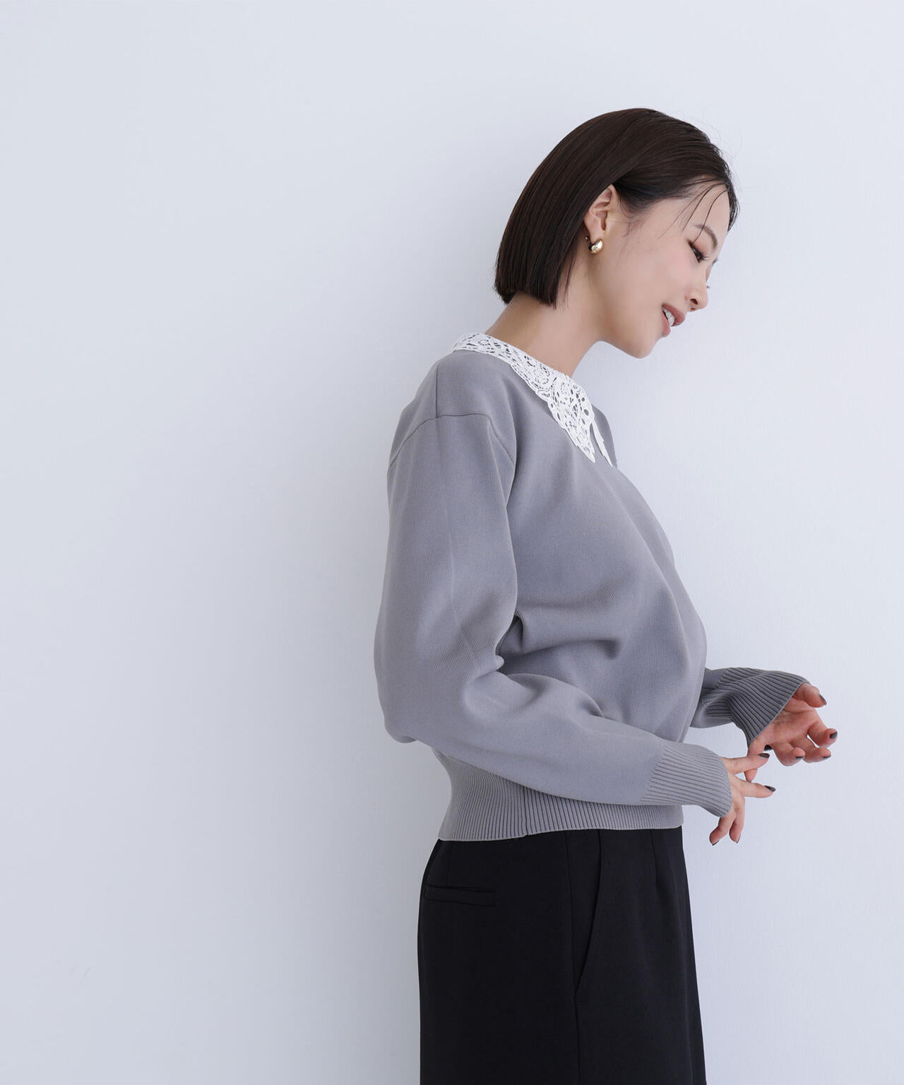 レースカラーフォルムニット