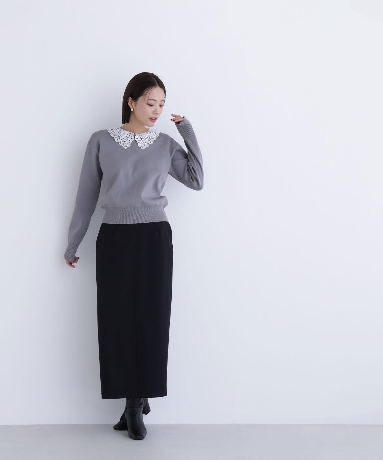 レースカラーフォルムニット