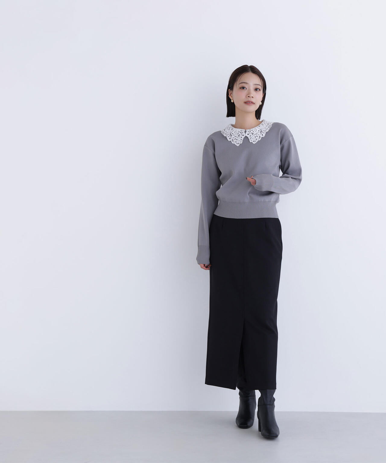 レースカラーフォルムニット