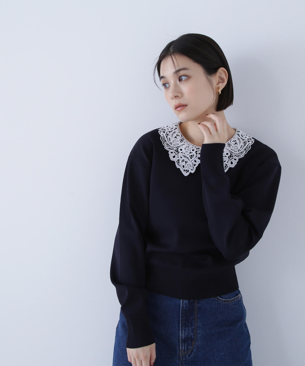 レースカラーフォルムニット