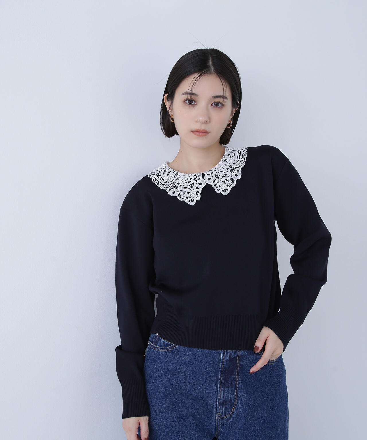 レースカラーフォルムニット