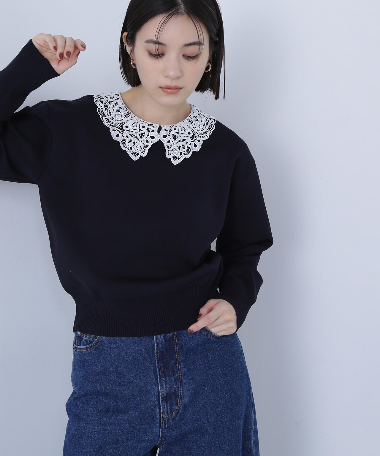 レースカラーフォルムニット