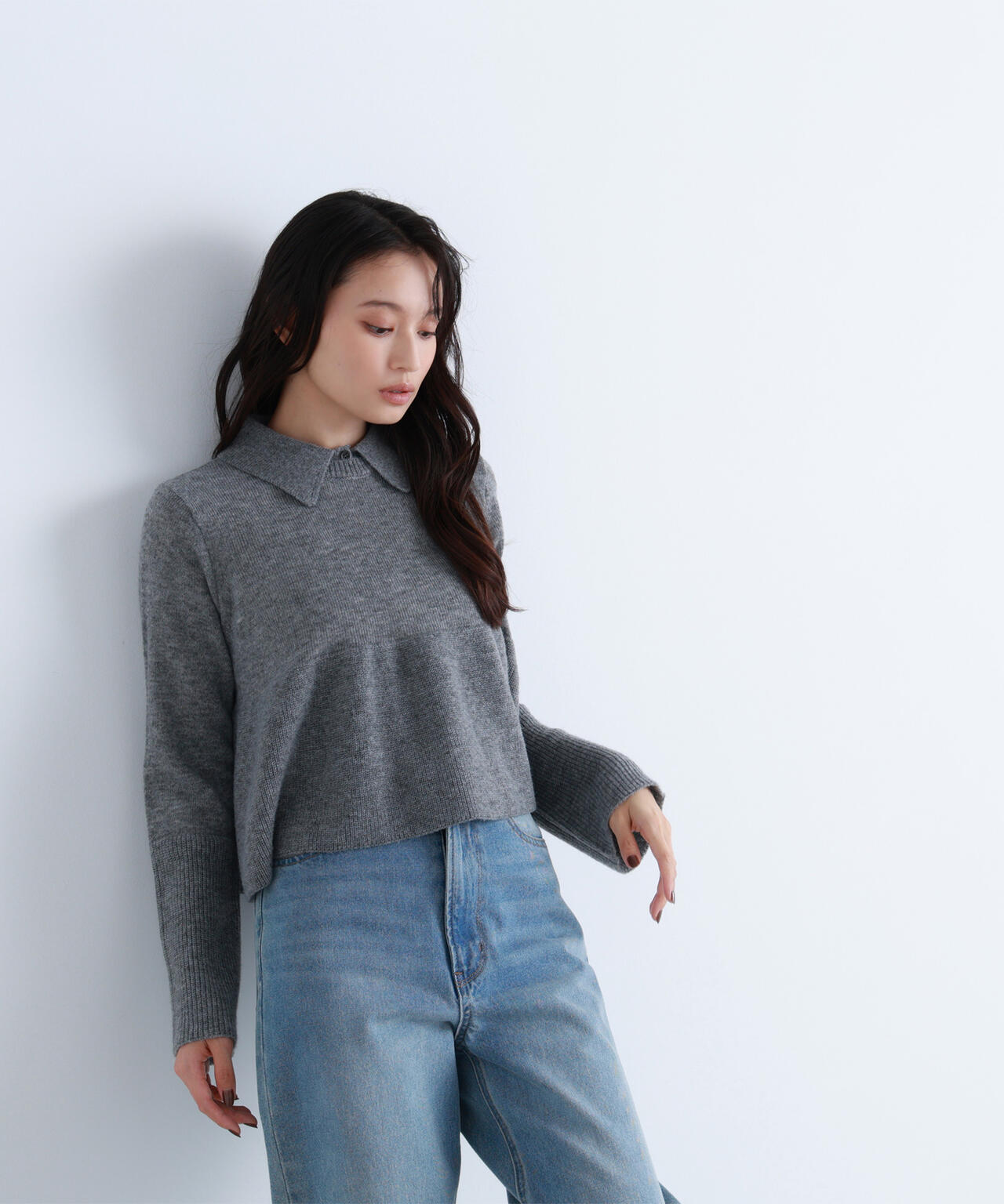 【Oggi掲載】襟付きペプラムニット