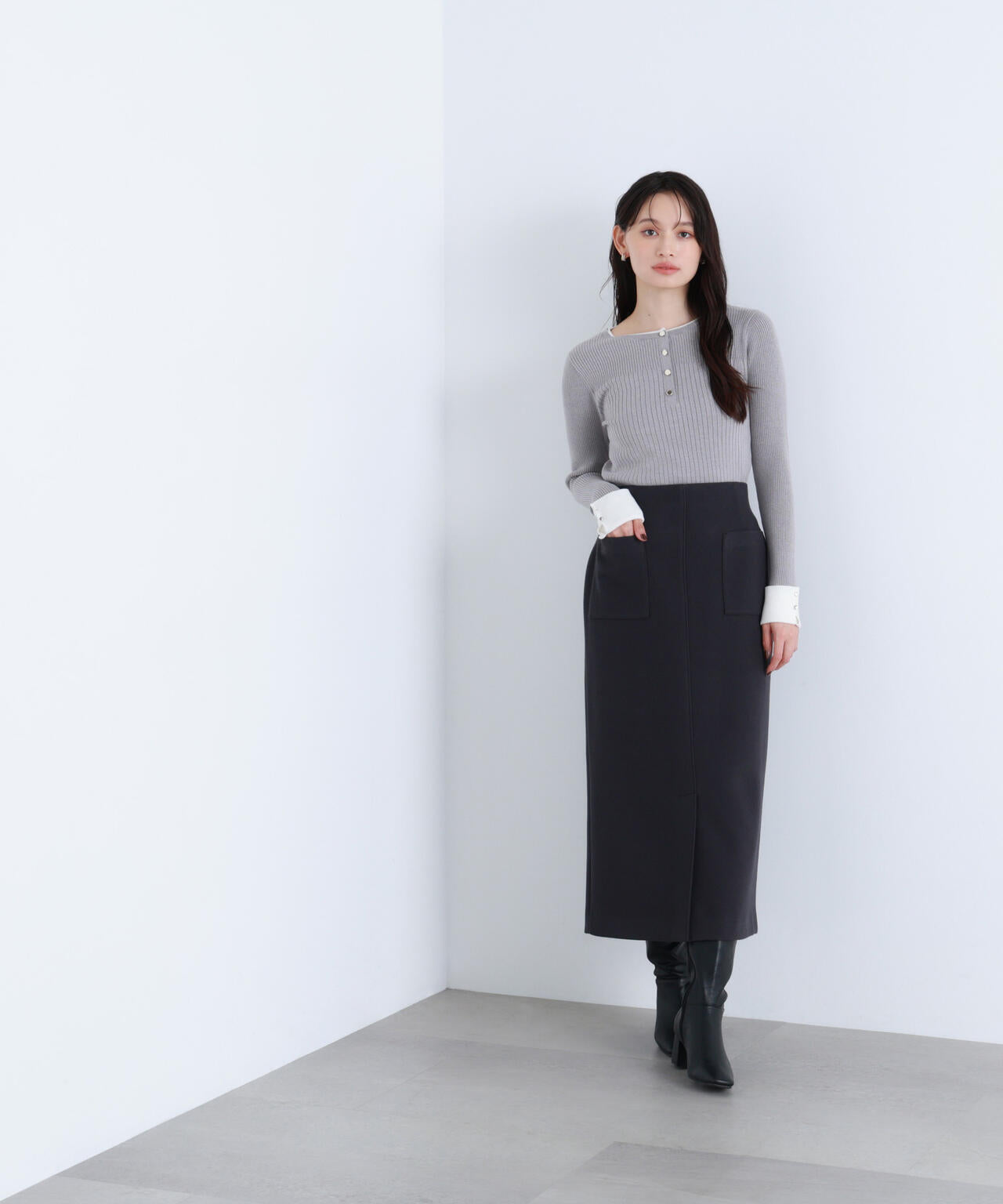 フロントボタンバイカラーニット | NATURAL BEAUTY BASIC（ナチュラル