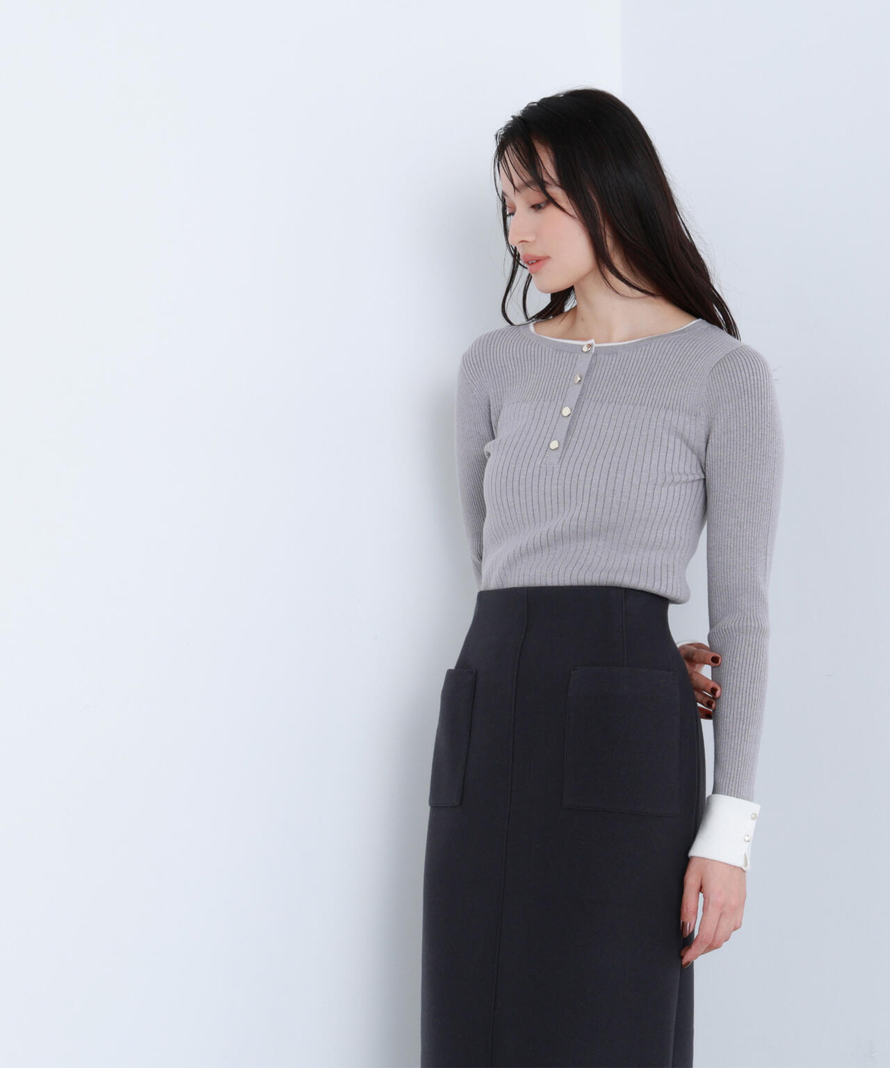 フロントボタンバイカラーニット | NATURAL BEAUTY BASIC（ナチュラル