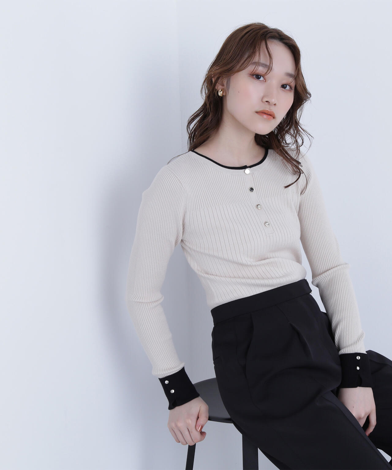 フロントボタンバイカラーニット | NATURAL BEAUTY BASIC(ナチュラル フロントボタンバイカラーニット | NATURAL BEAUTY BASIC(ナチュラル