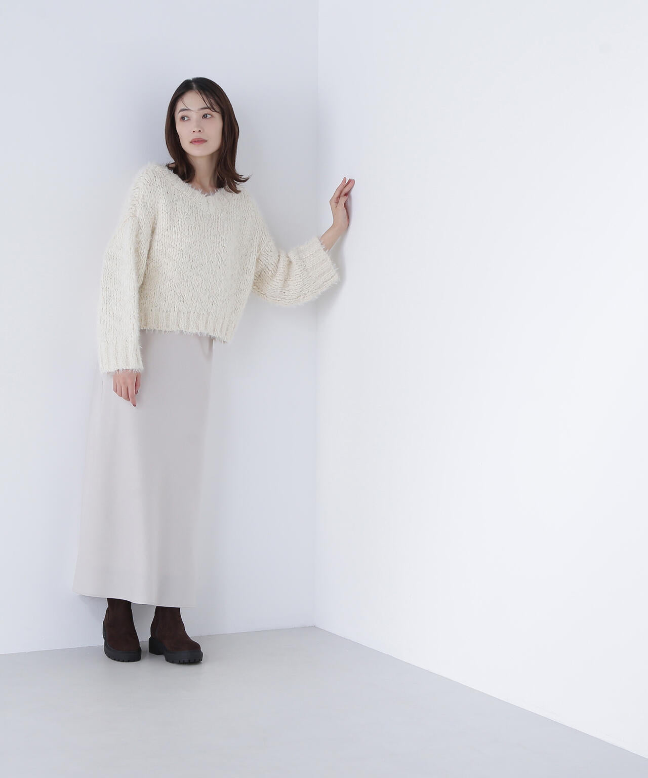 2wayネックスラブヤーンニット