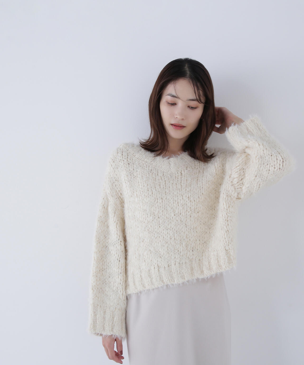 2wayネックスラブヤーンニット