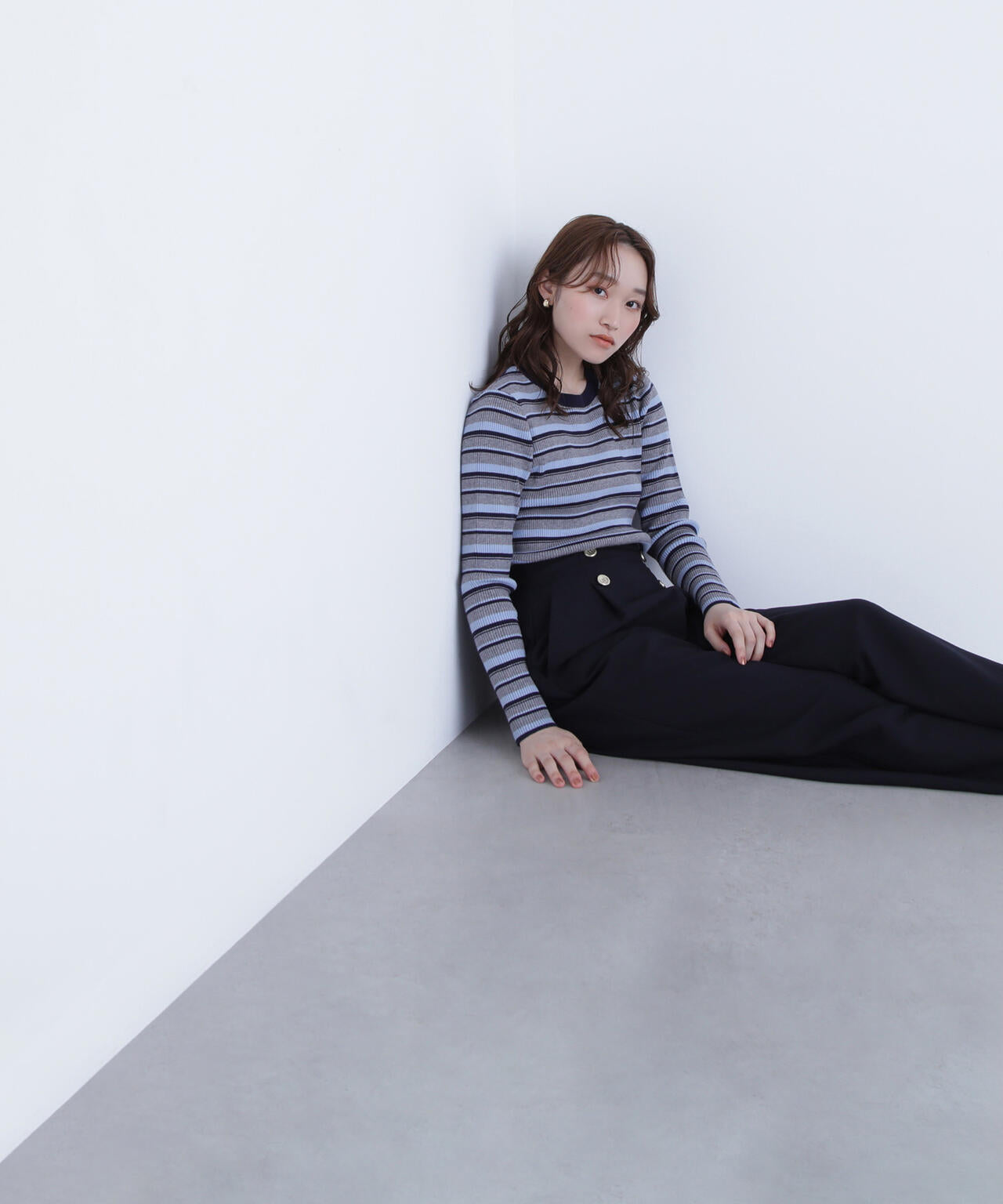 マルチボーダーリブニット