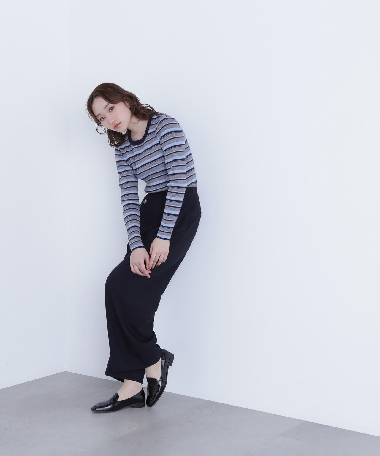 マルチボーダーリブニット