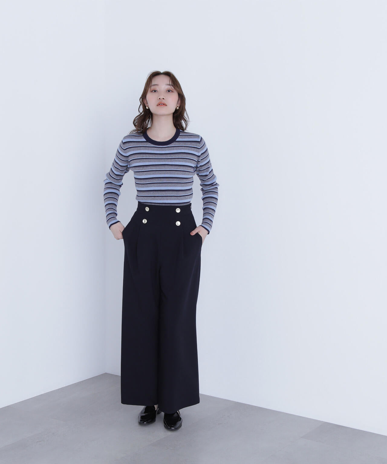 マルチボーダーリブニット