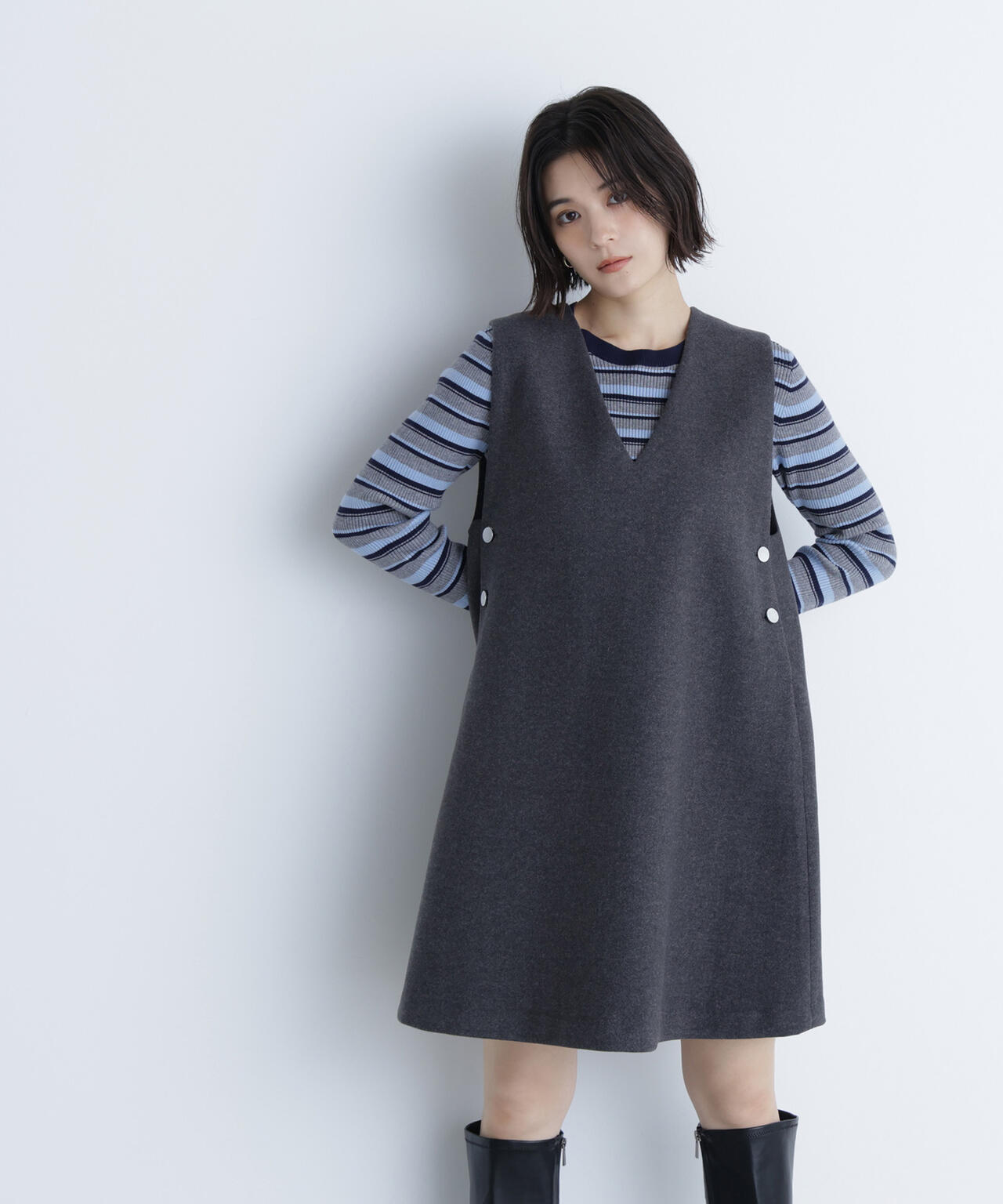 マルチボーダーリブニット