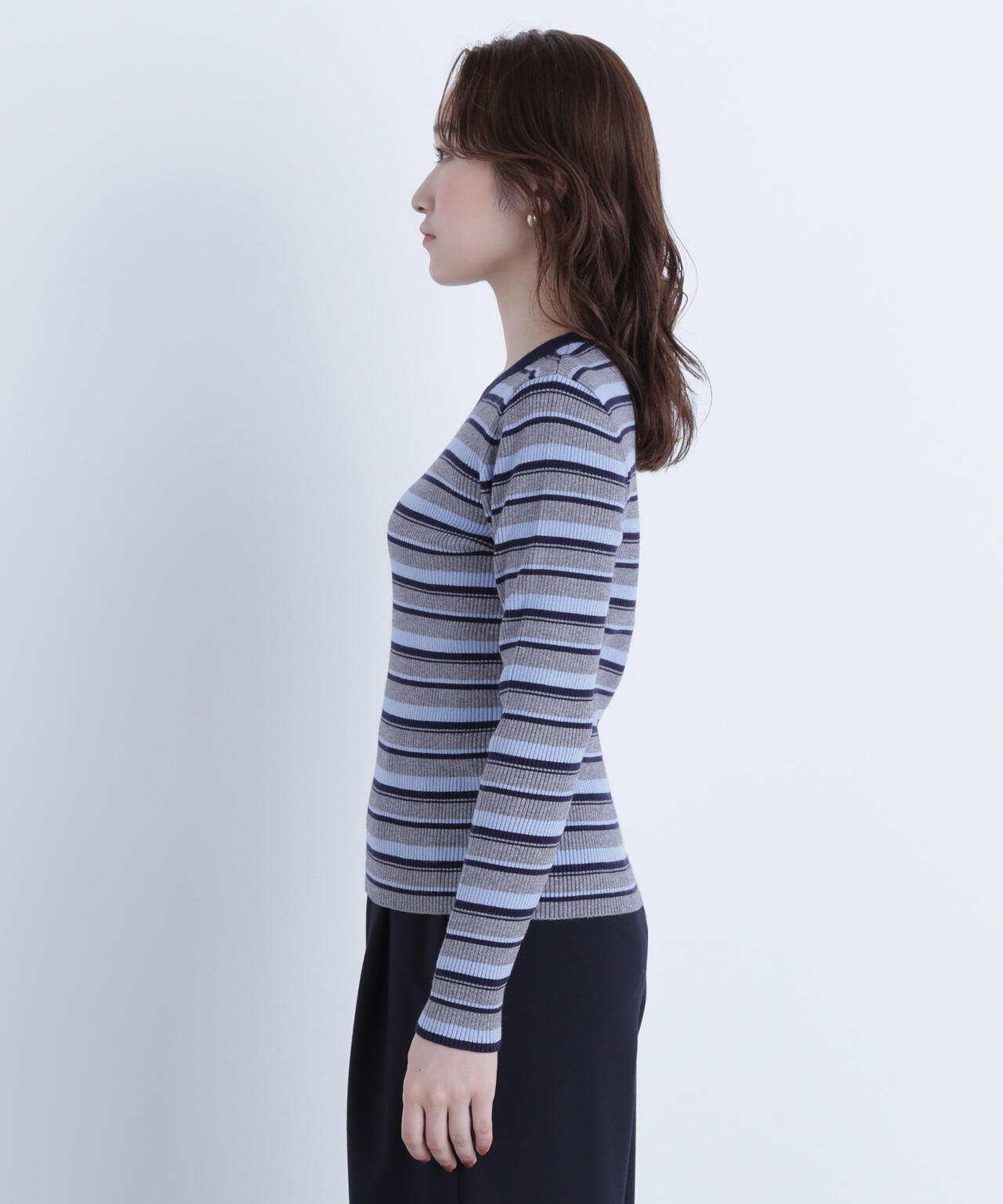 マルチボーダーリブニット