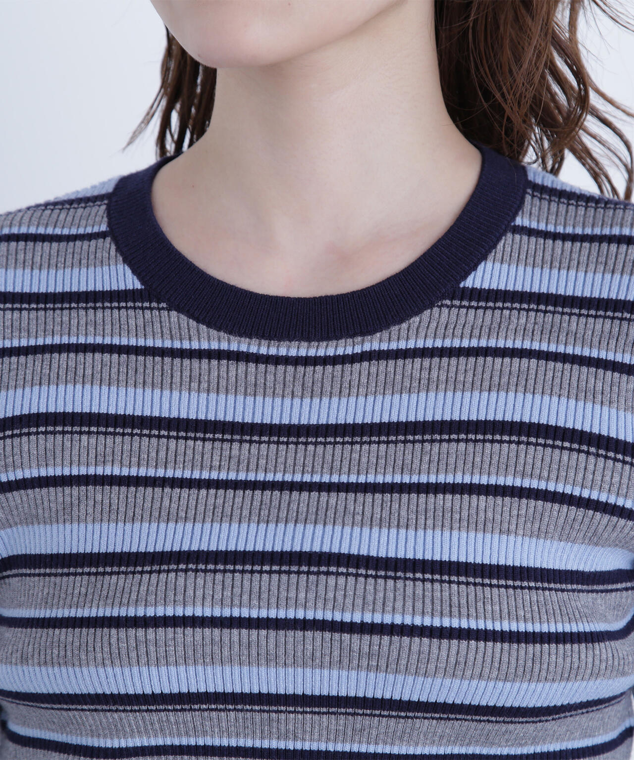 マルチボーダーリブニット