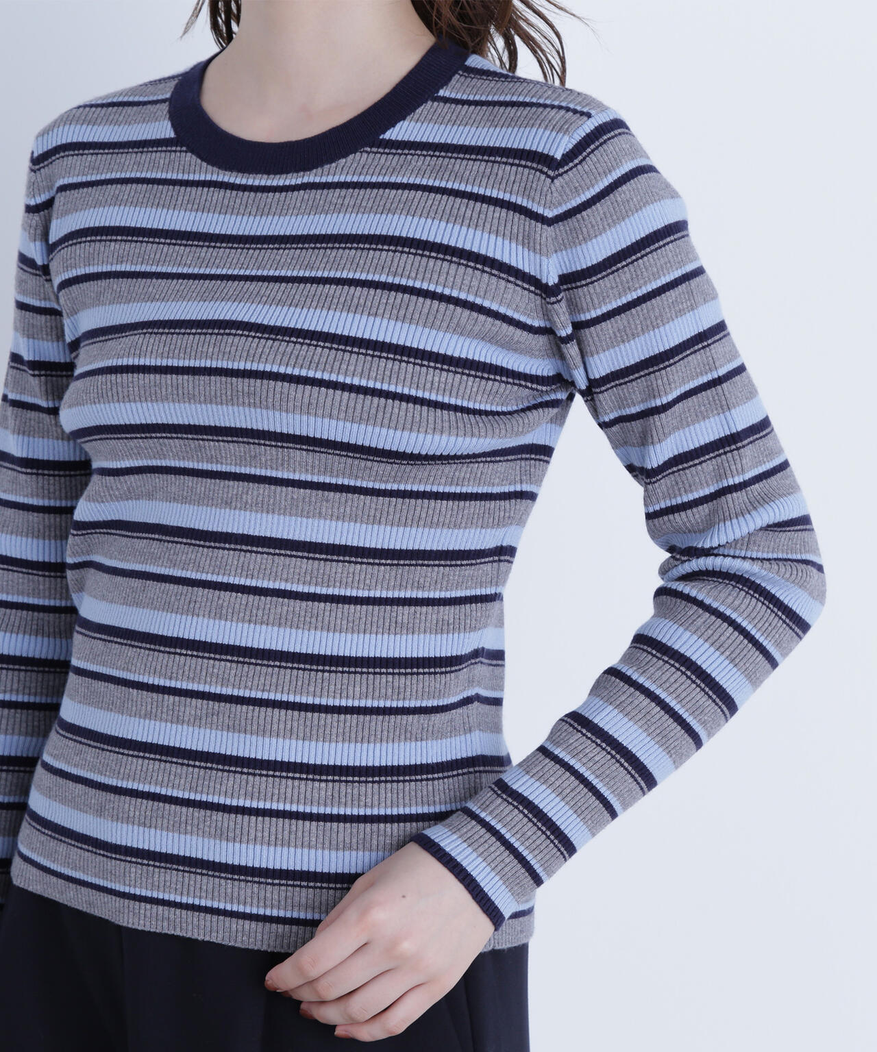 マルチボーダーリブニット