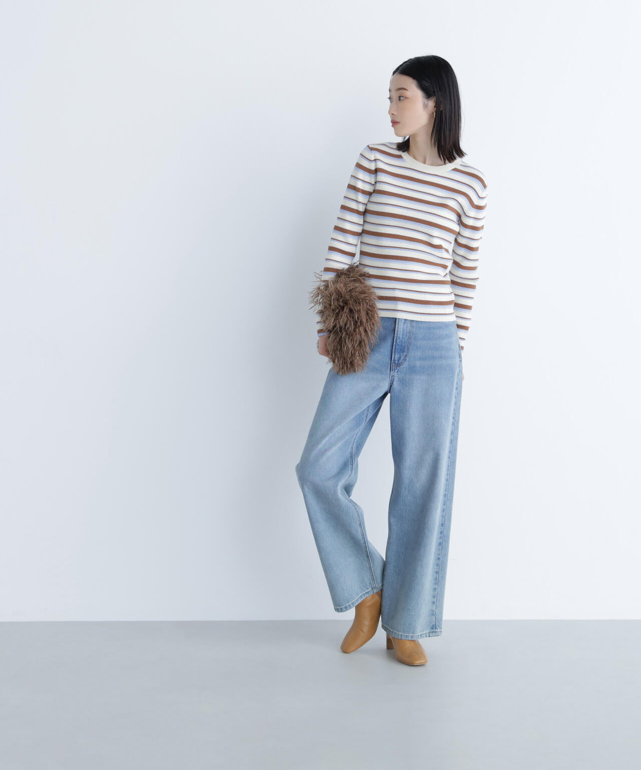 マルチボーダーリブニット