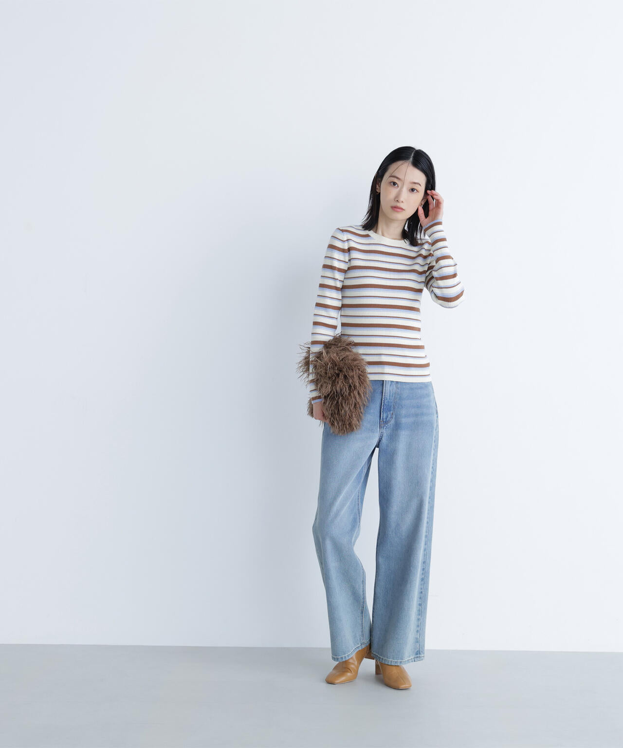 マルチボーダーリブニット