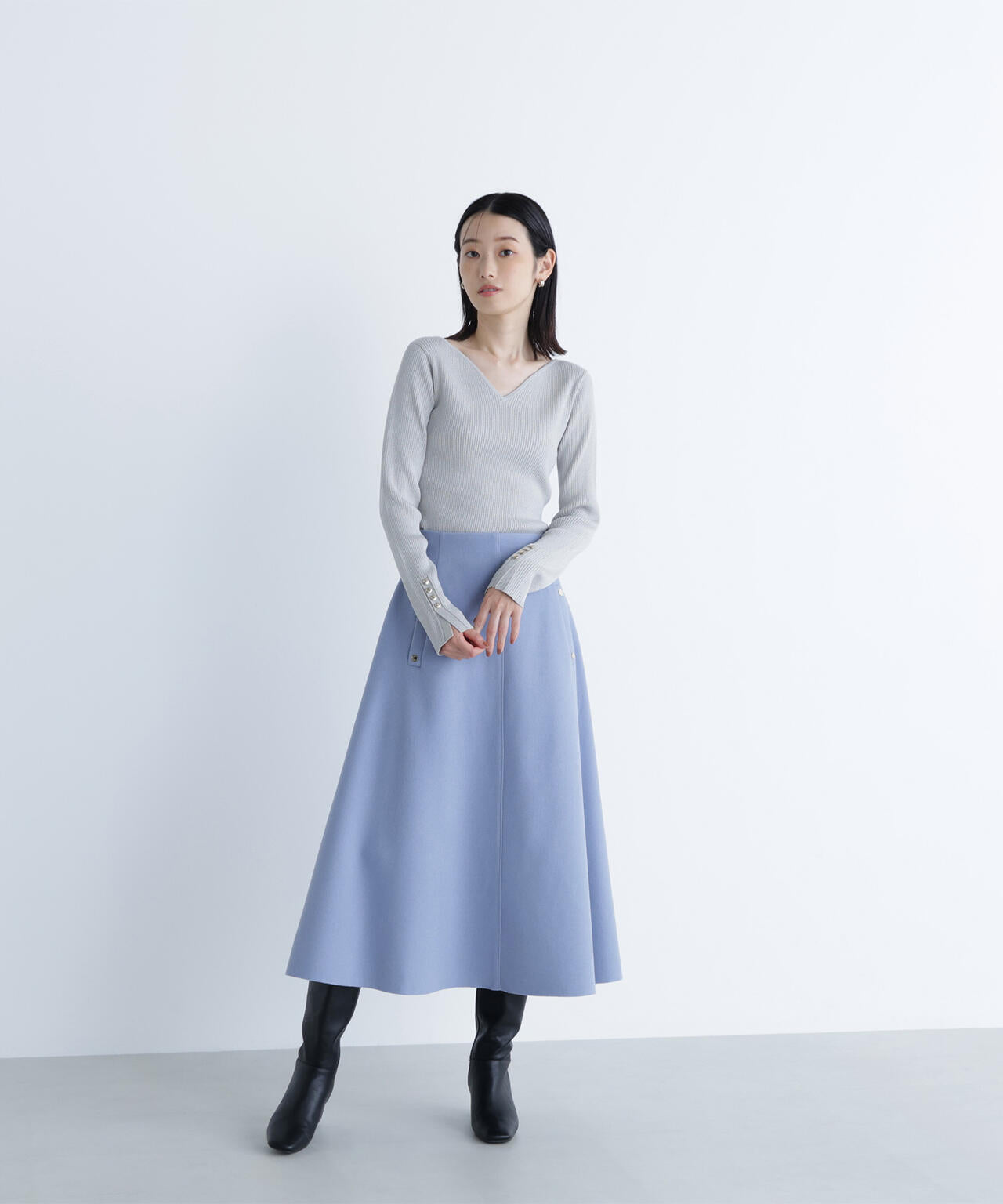 ニュアンスネックラメリブニット