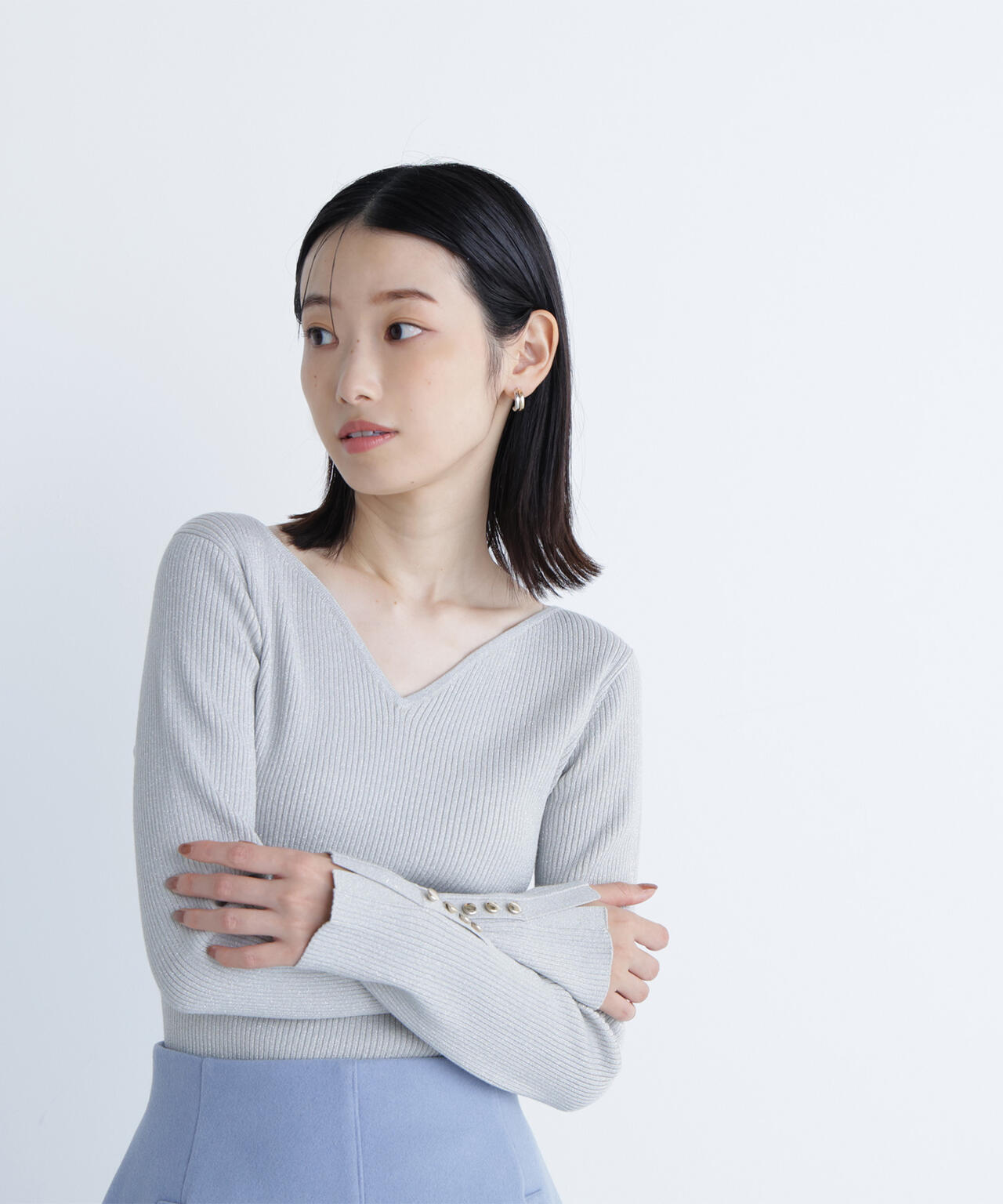 ニュアンスネックラメリブニット