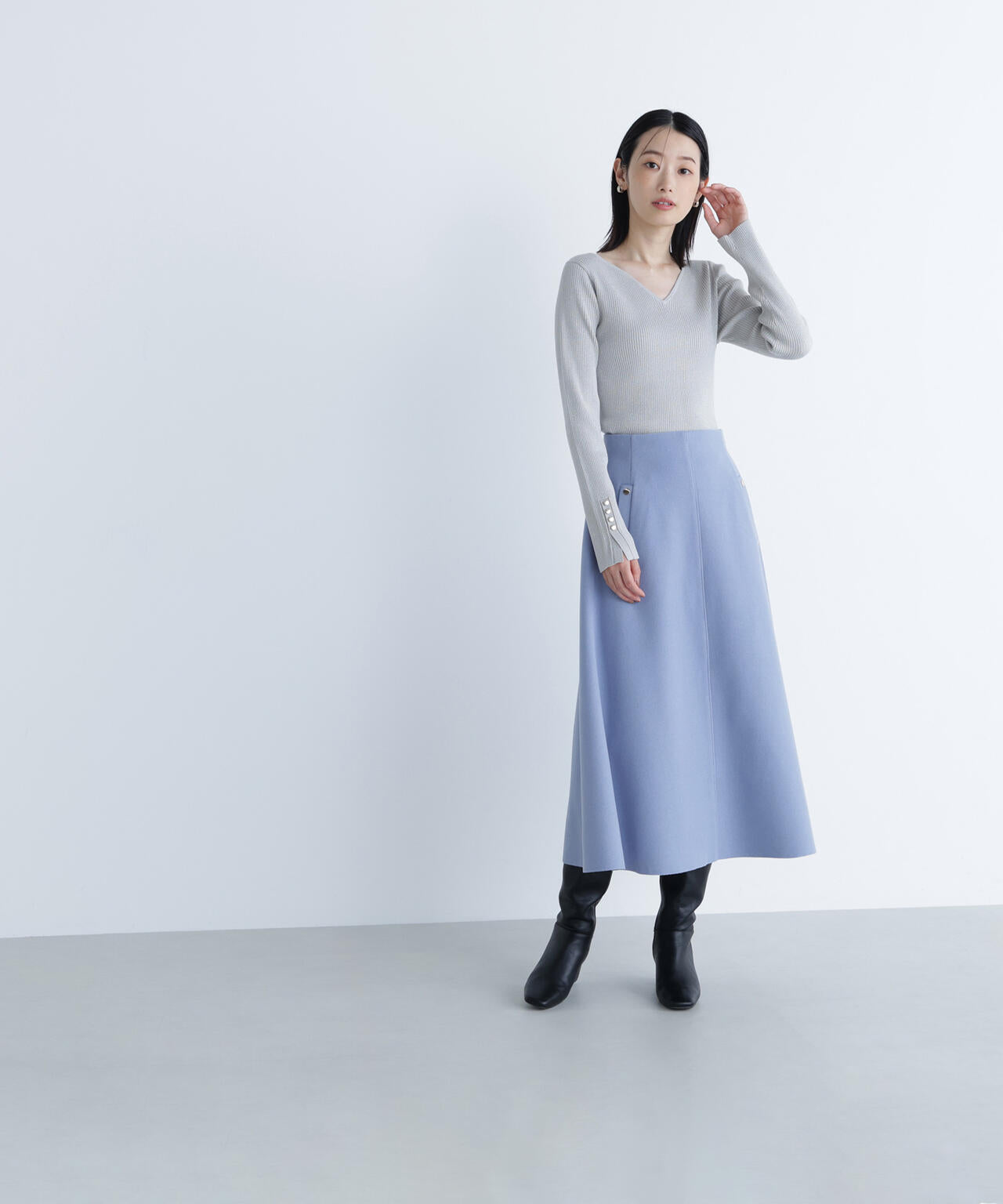 ニュアンスネックラメリブニット