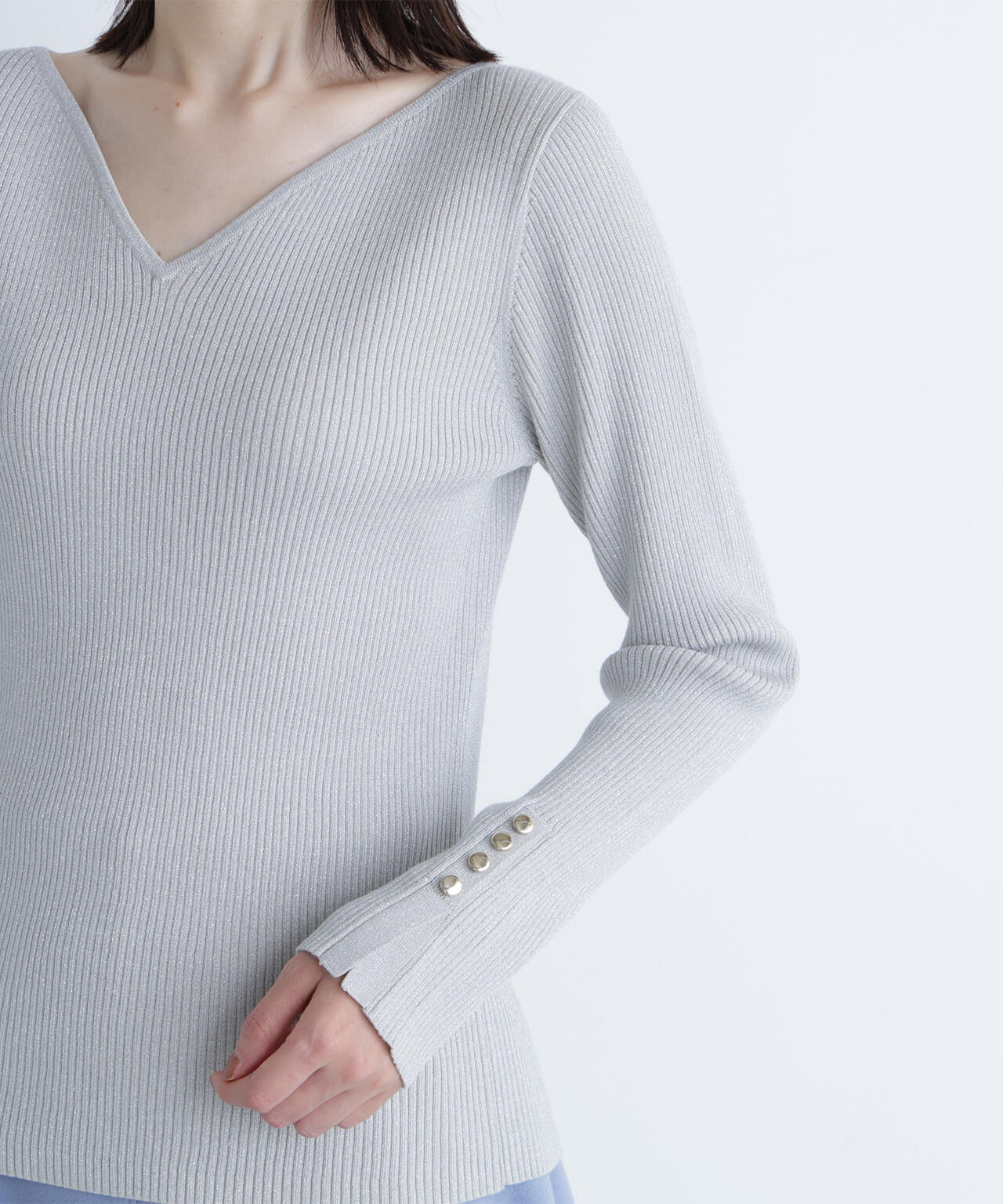 Noble ラメコンパクトリブニット グレーB フリーサイズ Noble ラメ