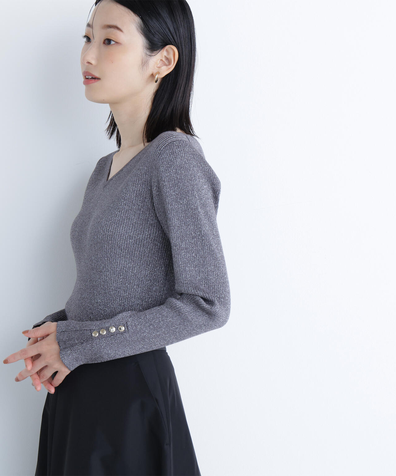 ニュアンスネックラメリブニット