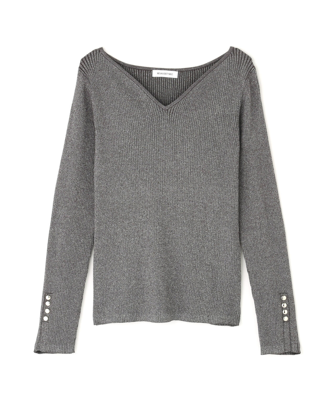 ニュアンスネックラメリブニット