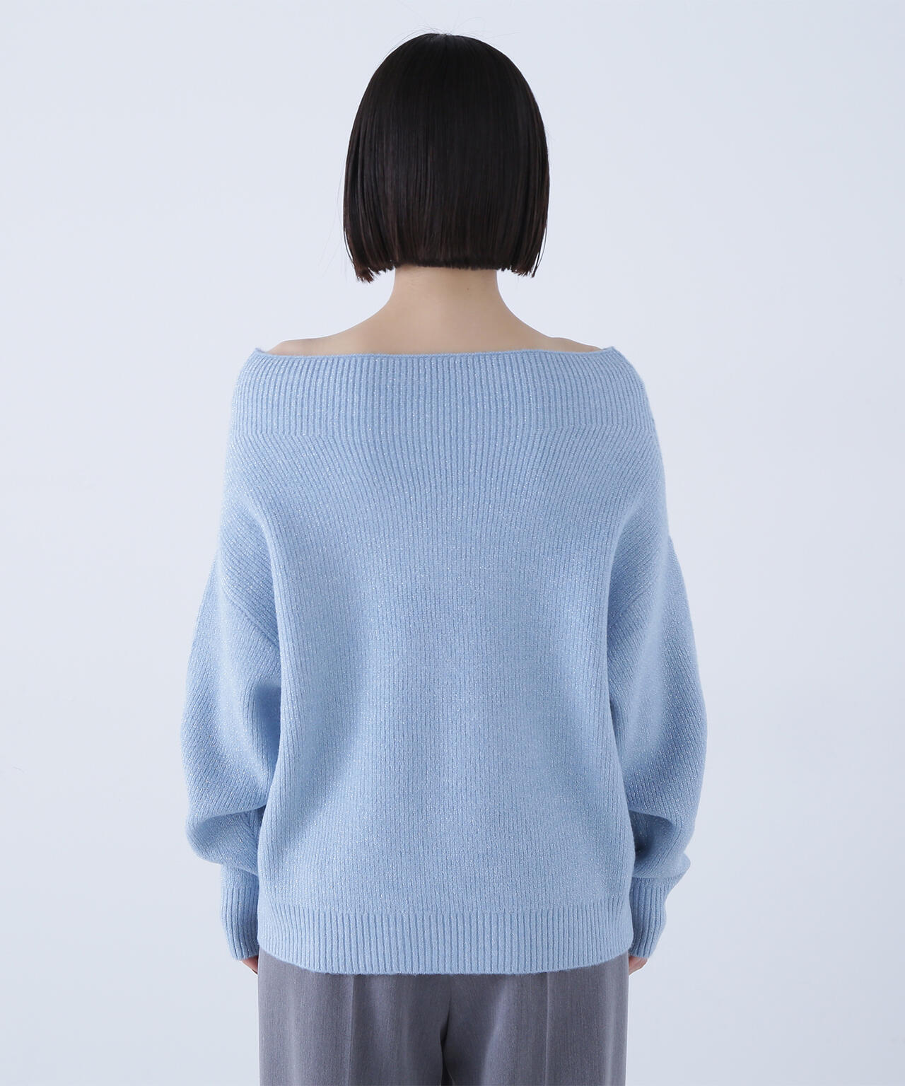 オフショルボクシーラメニット