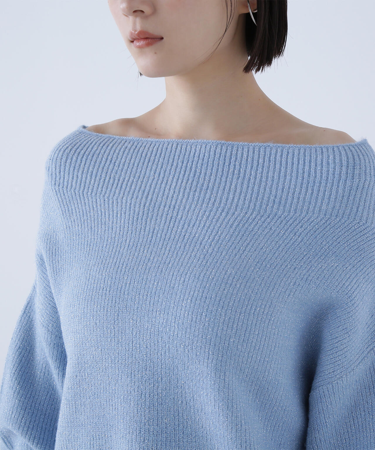 オフショルボクシーラメニット | NATURAL BEAUTY BASIC（ナチュラル