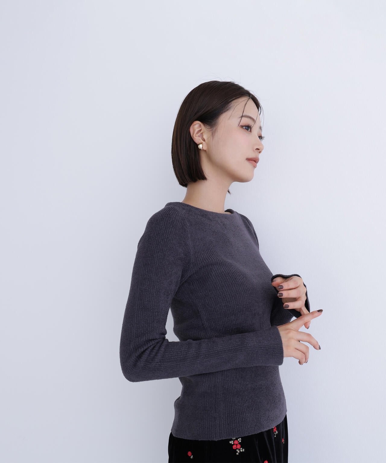 ボートネックモールリブニット