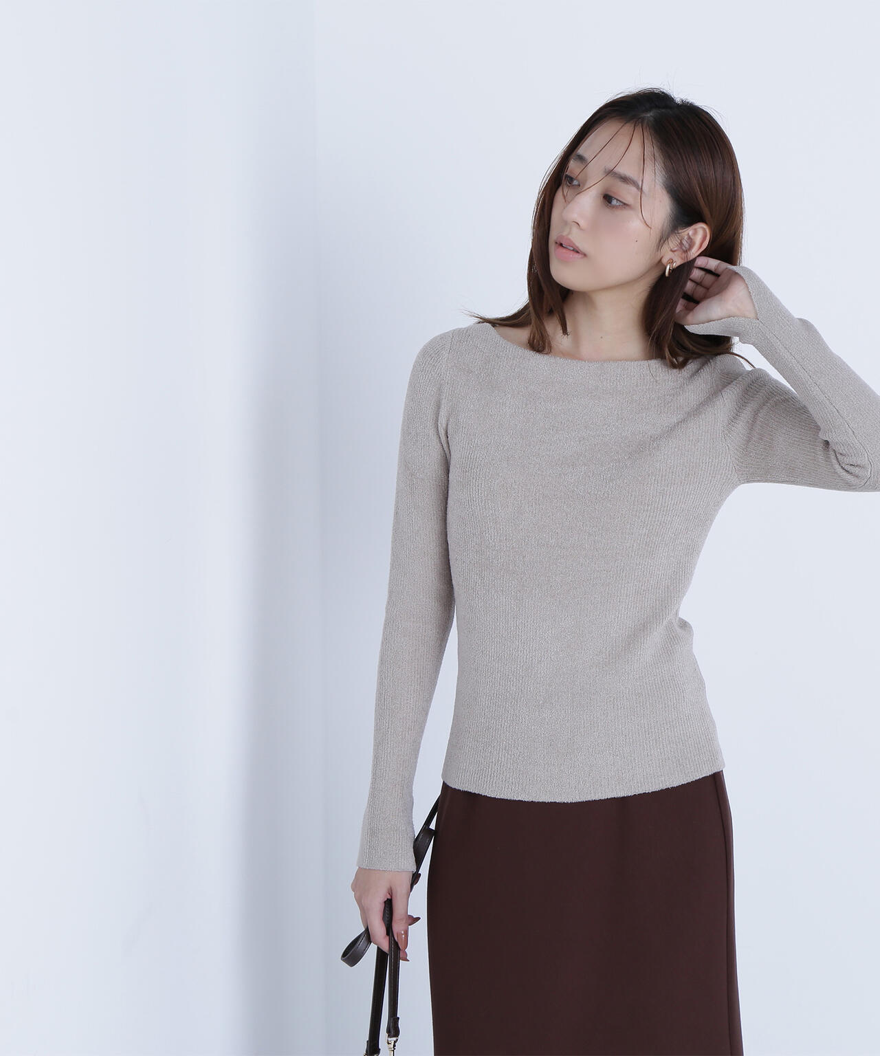 ボートネックモールリブニット