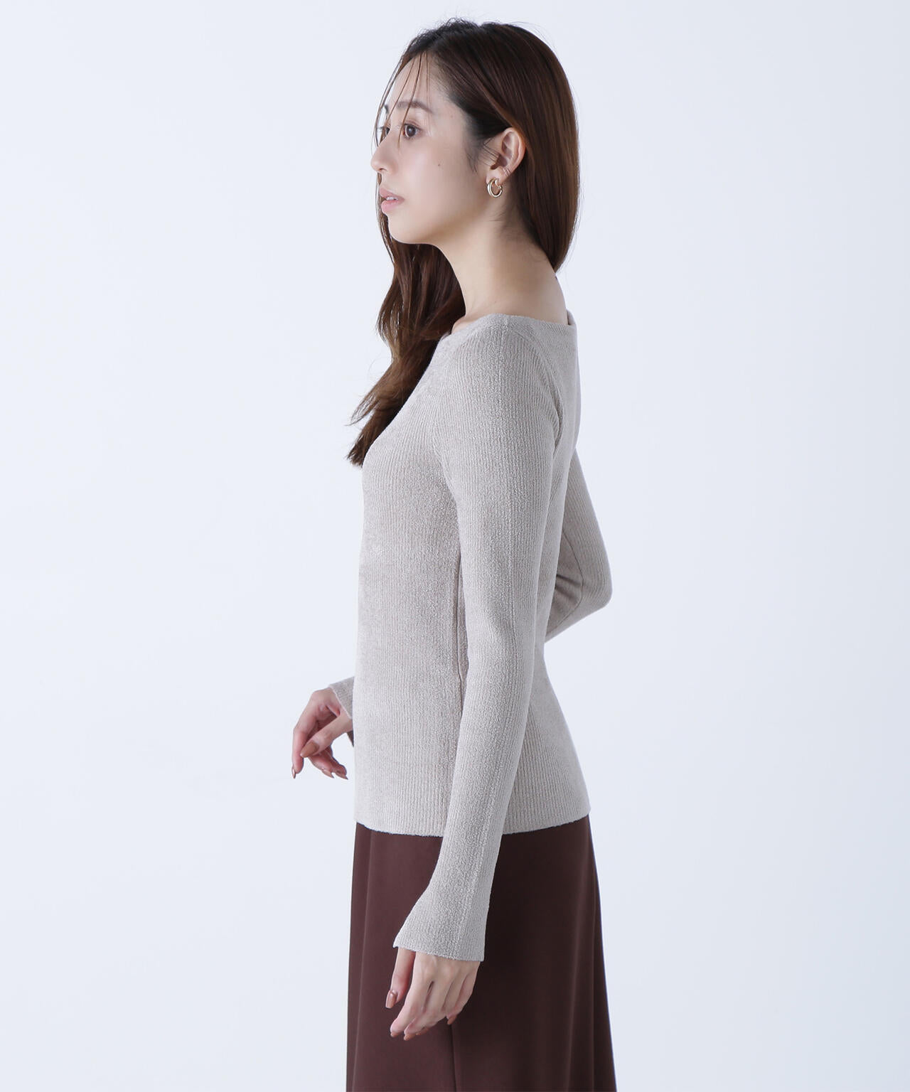 ボートネックモールリブニット