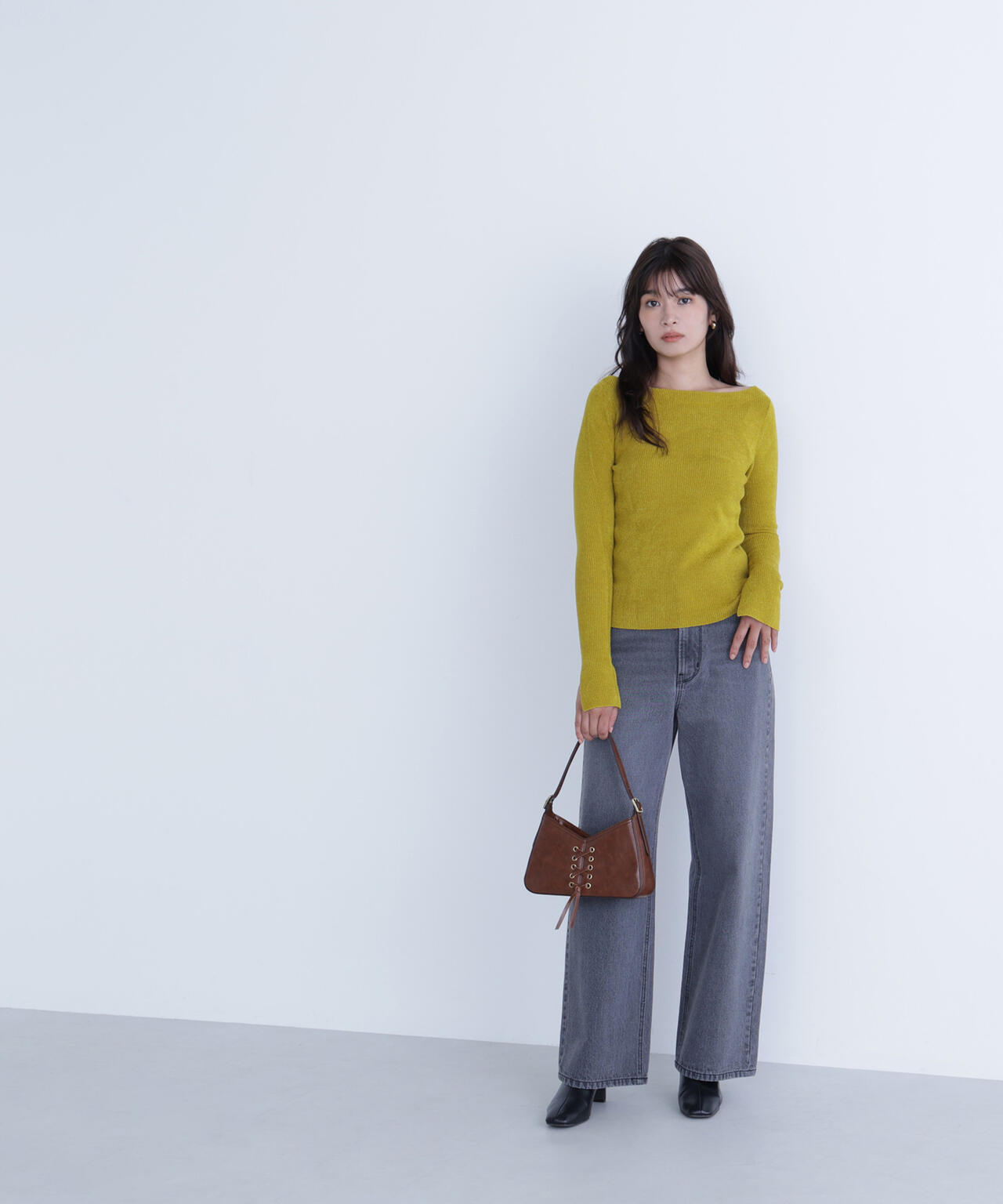 ボートネックモールリブニット