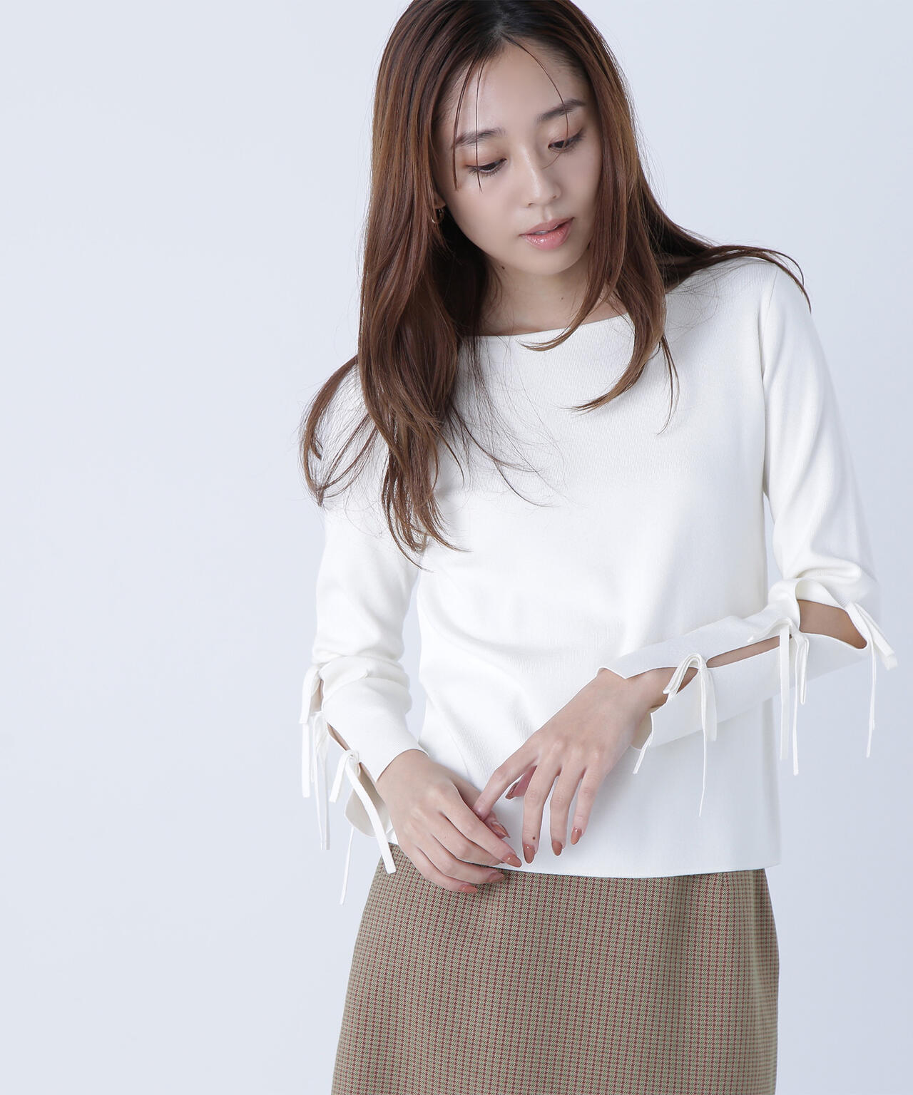 スリットリボンスリーブニット