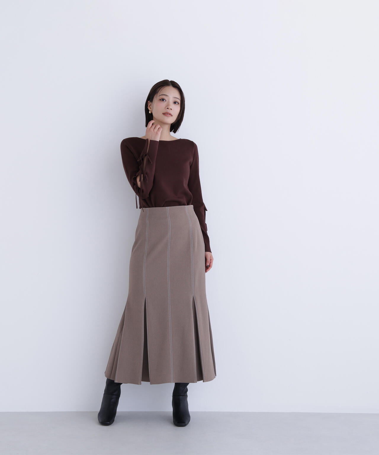 スリットリボンスリーブニット