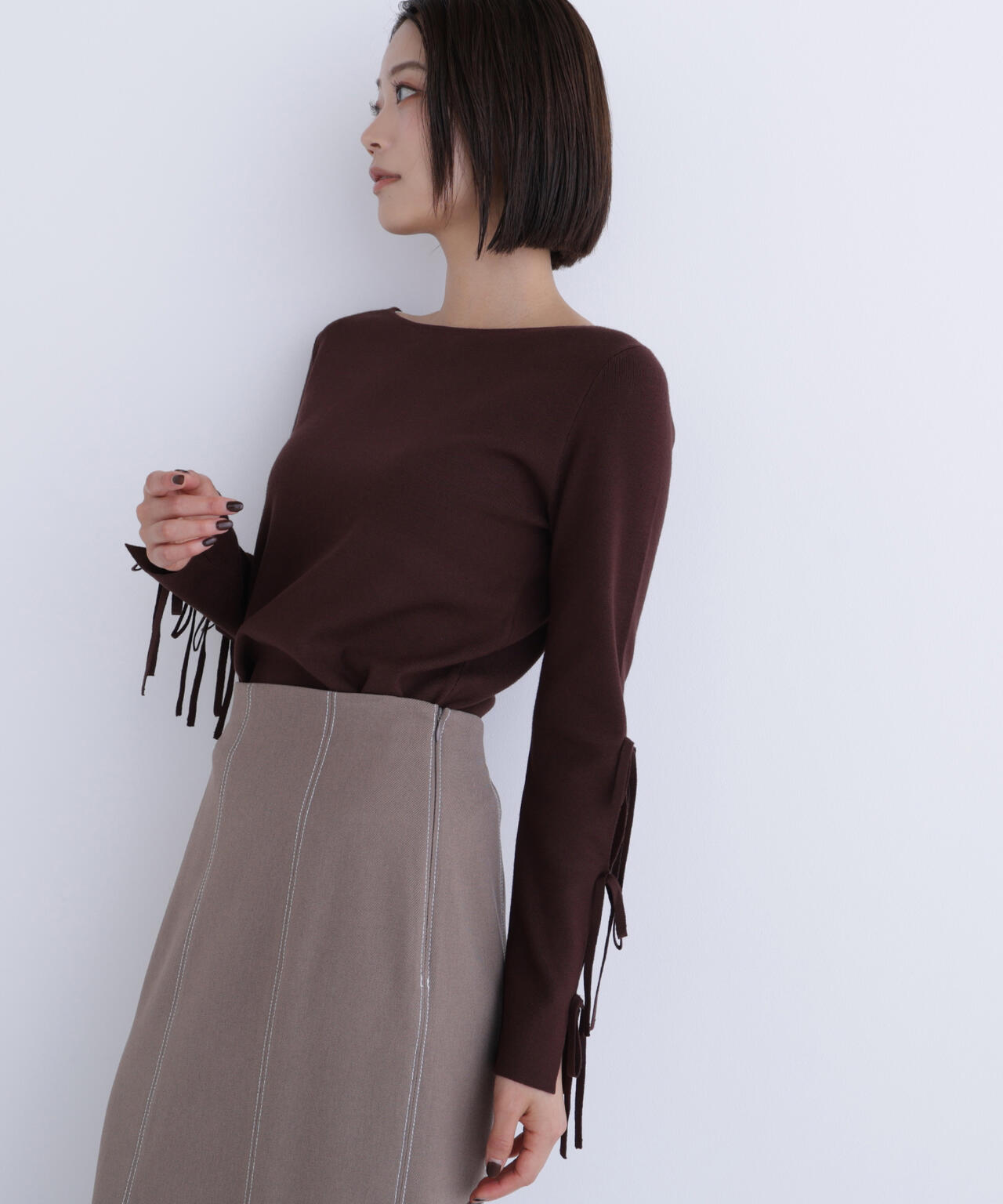スリットリボンスリーブニット