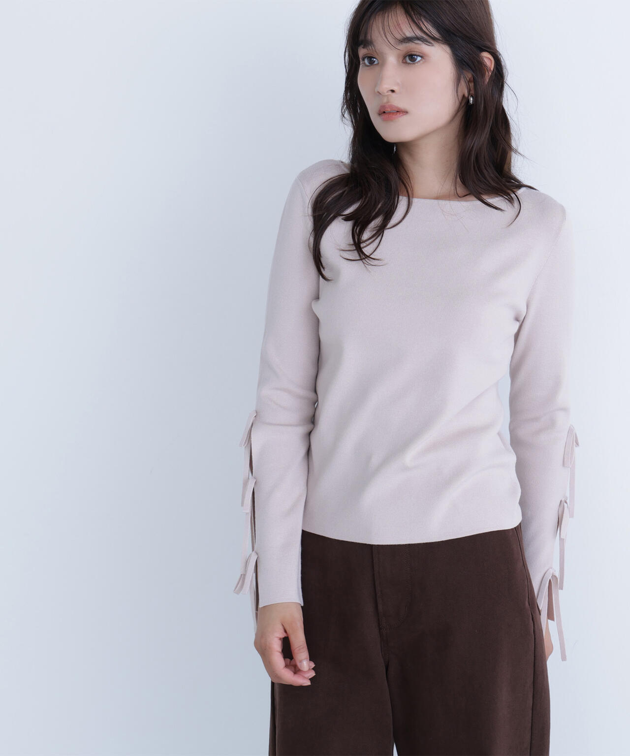 スリットリボンスリーブニット