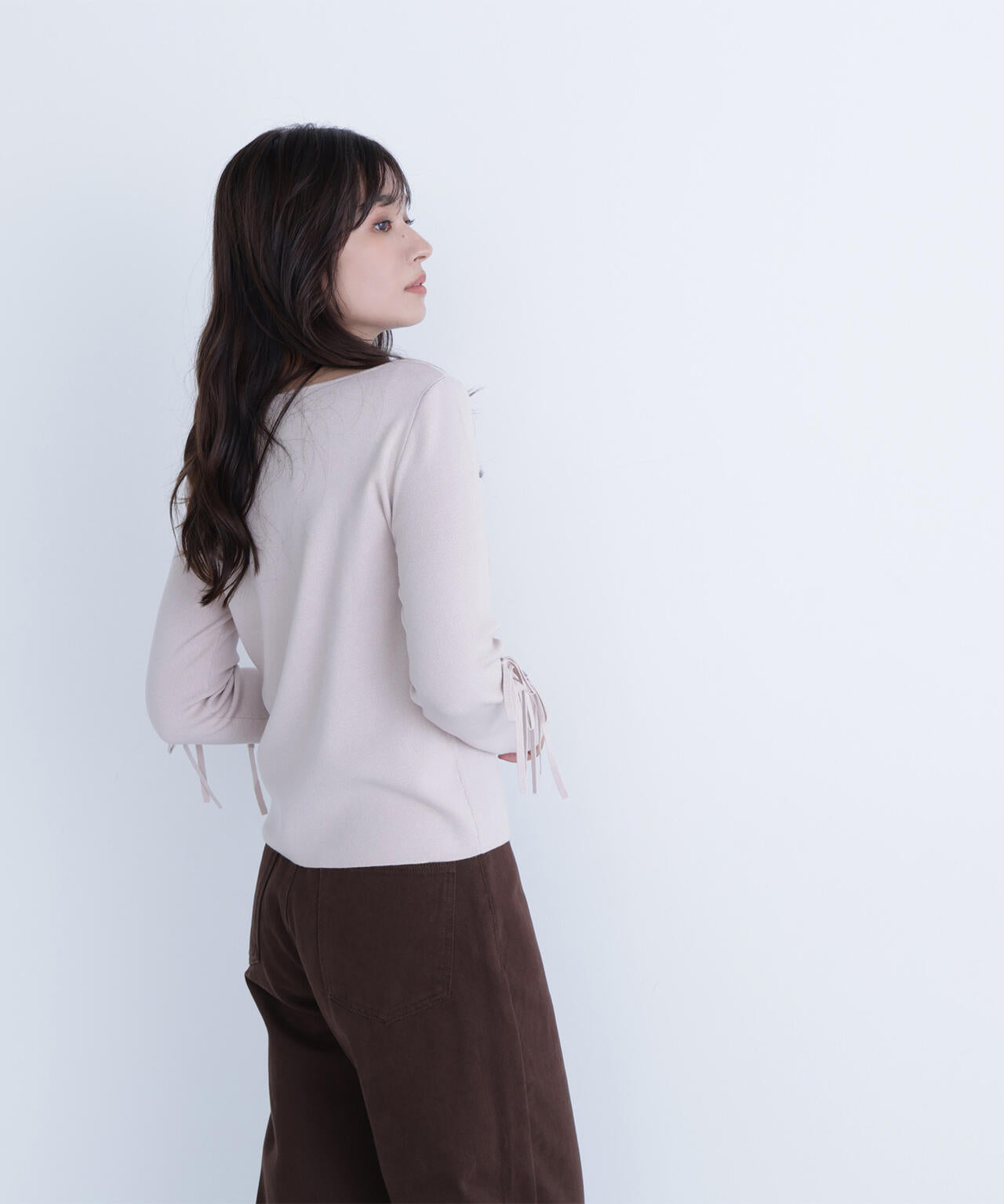 スリットリボンスリーブニット