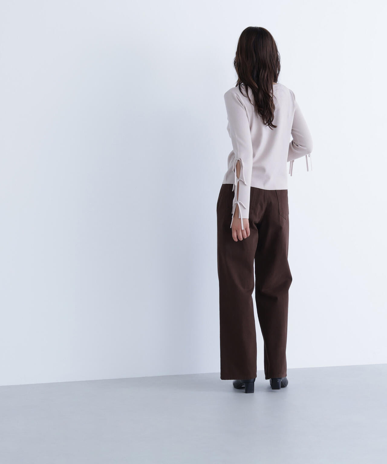 スリットリボンスリーブニット