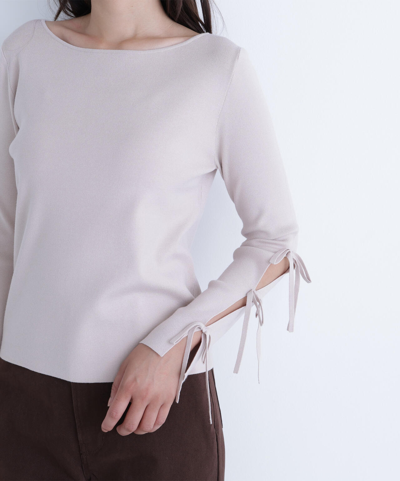 スリットリボンスリーブニット