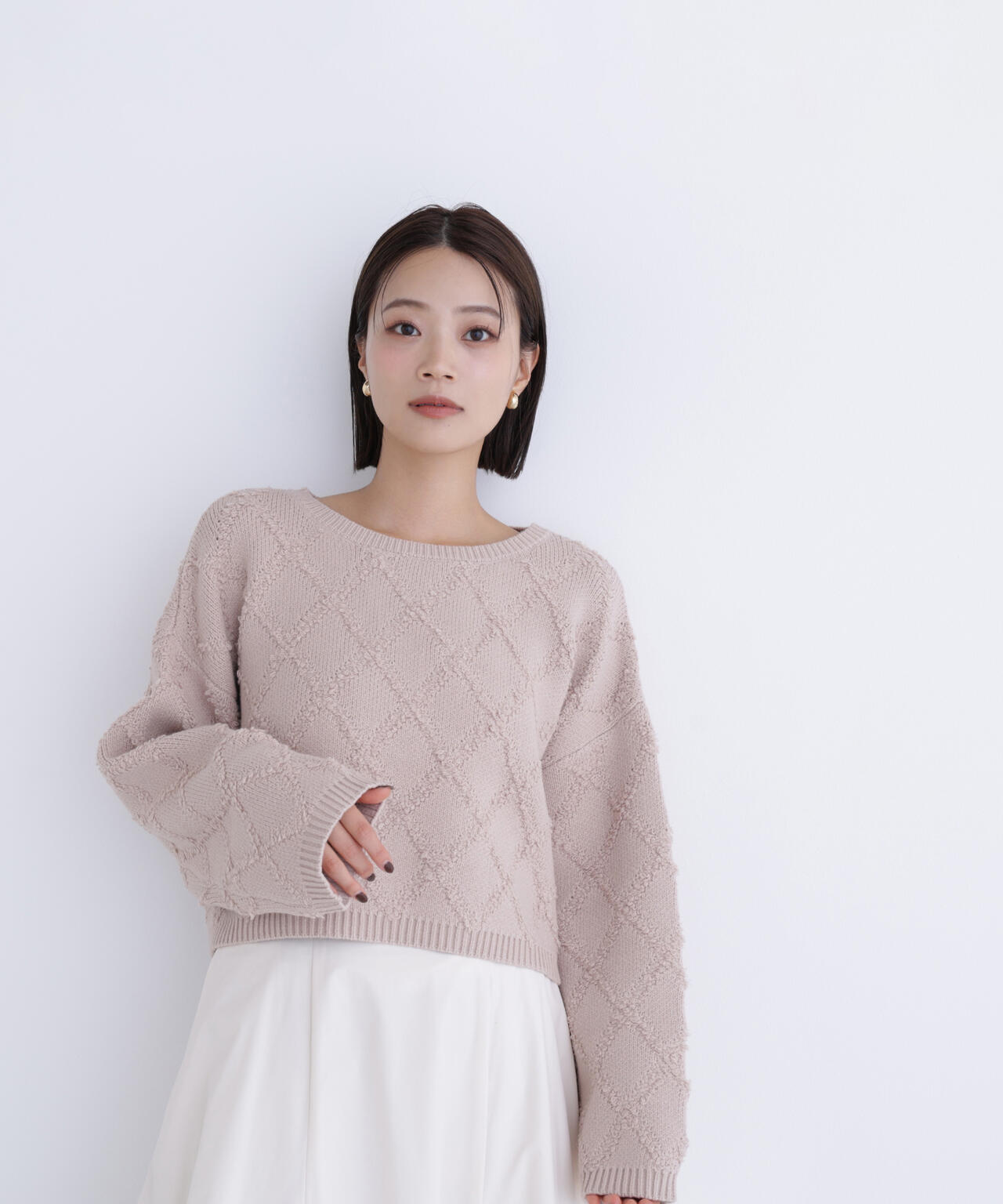 ナチュラル g_handmade2024様 ダイヤ柄クロップドニット | NATURAL BEAUTY BASIC（ナチュラル