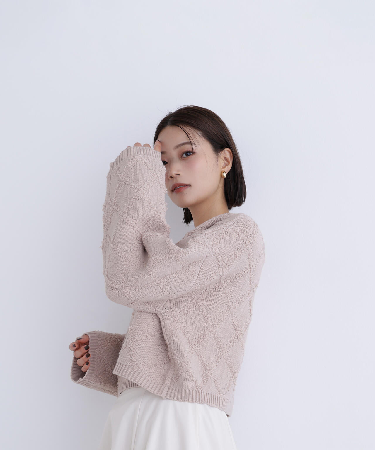 ダイヤ柄クロップドニット